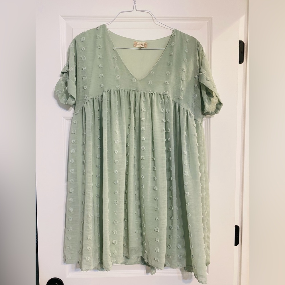 Altar’d State Mint Green Short Babydoll Swing Dot Dress